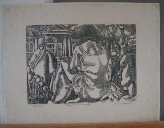 Hubert Bekman "vrouw" in landschap ets op japans papier, Ets, Religie, Met tekst, Ophalen of Verzenden