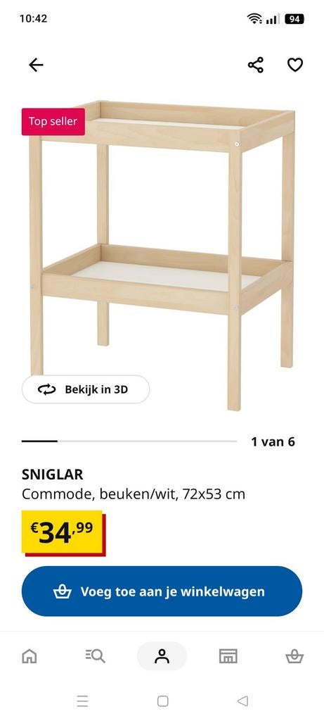SNIGLAR Commode beuken/wit, Kinderen en Baby's, Kinderkamer | Commodes en Kasten, Ophalen, 50 tot 70 cm, 100 cm of meer, Zo goed als nieuw