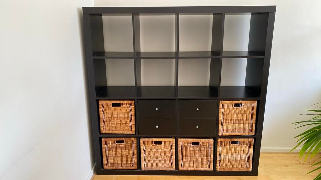 Kallax kast zwartbruin, Ophalen, Gebruikt, 100 tot 150 cm, Minder dan 150 cm