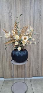 Zijdebloemstuk naturel/goud in zwarte oester vaas, ., Nieuw, Ophalen of Verzenden, .