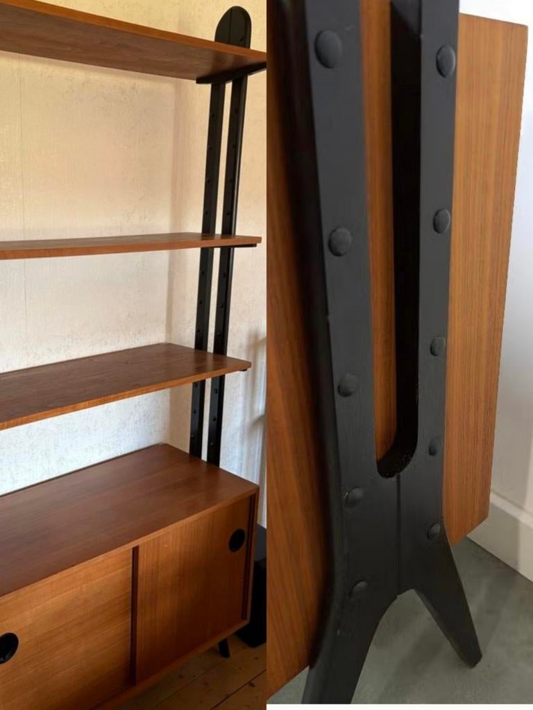Vintage jaren 60 teak modulaire vrijstaande boekenkast, Huis en Inrichting, Kasten | Boekenkasten, Ophalen, Gebruikt, Teakhout