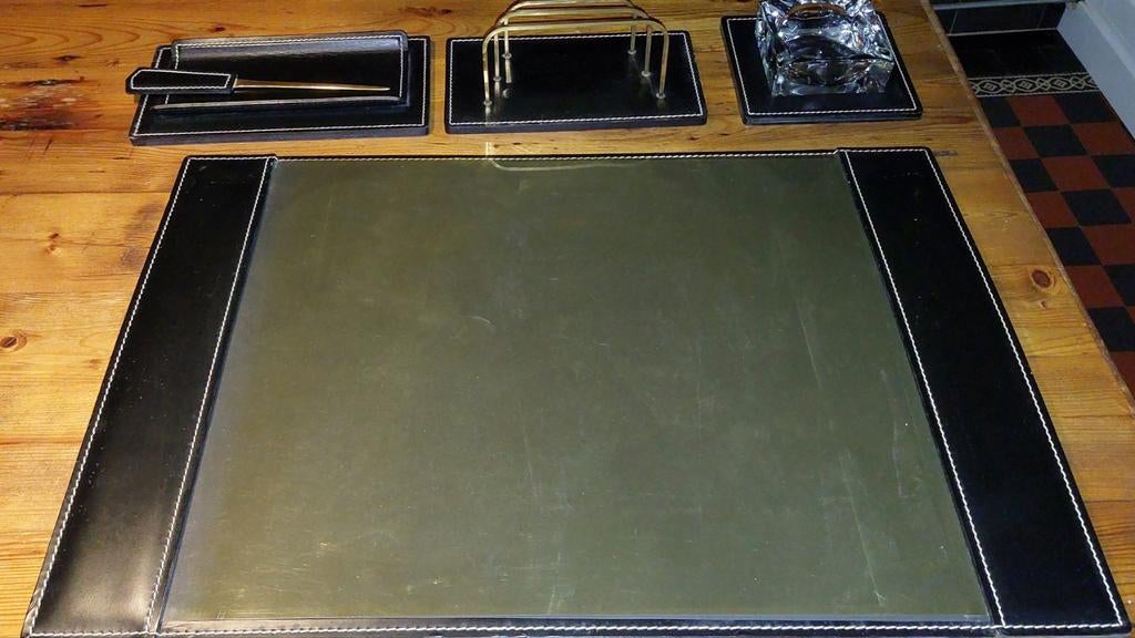 Leren Henzo bureauset 5-delig ( zwart), Ophalen, Zo goed als nieuw