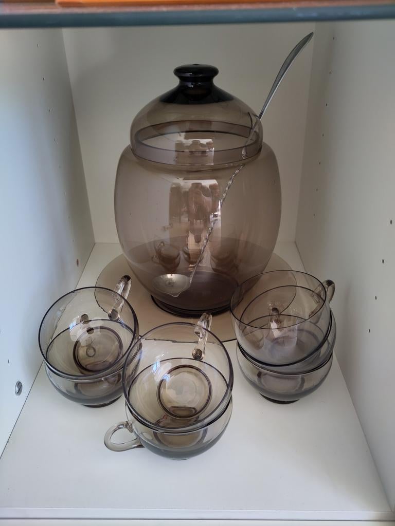 Vintage Punch Bowl Set - Rookglas, Antiek en Kunst, Ophalen of Verzenden