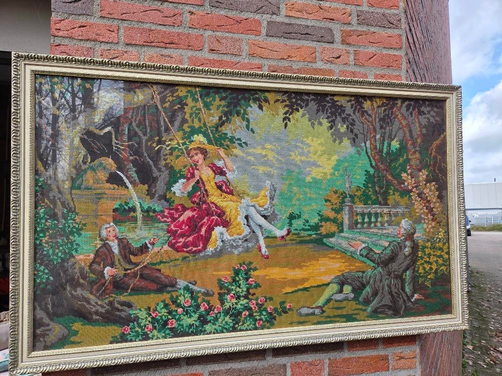 geborduurd schilderij 17e eeuw tafreel, Ophalen of Verzenden, 'T Olde Gre-j, Info@toldegrej.nl, Endepoelstraat 20f Didam