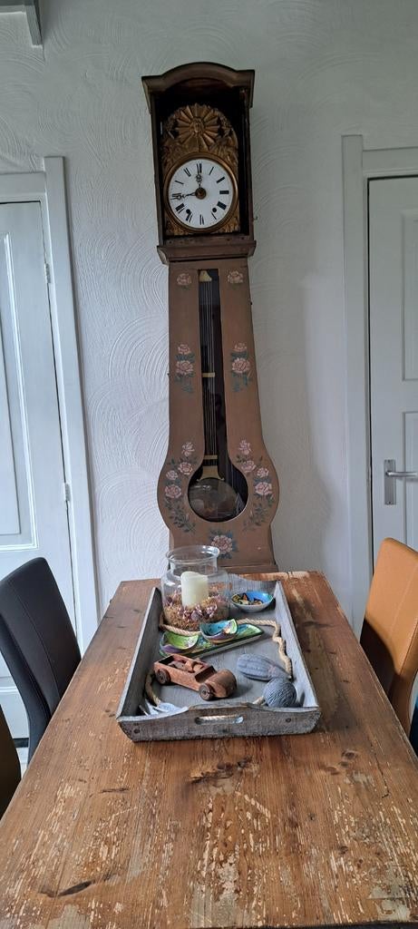 Antieke comptoise klok in kast - Deurtje reparatie nodig, Ophalen