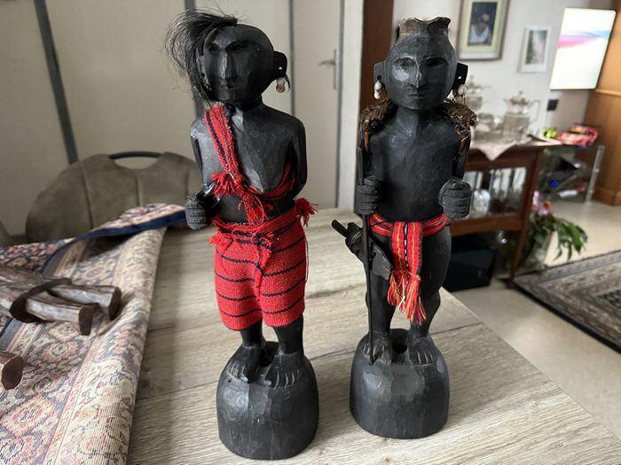 2 Beelden Afrika Masai. Man en Vrouw met Kind., Ophalen of Verzenden, Zo goed als nieuw, Mens