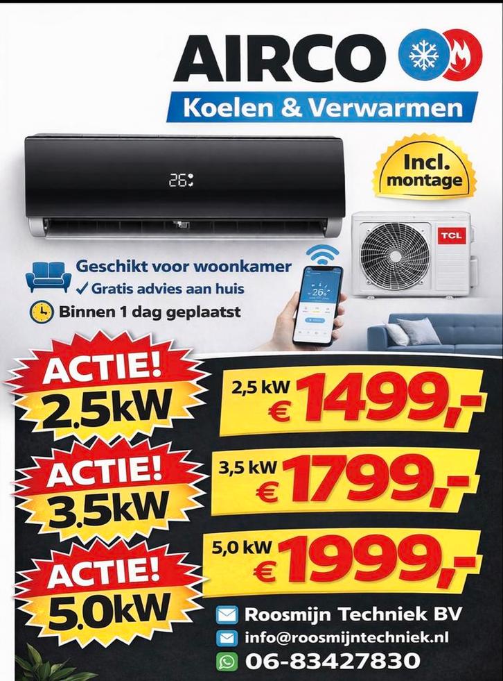 TCL Airco - Koelen & Verwarmen - Inclusief Montage, Witgoed en Apparatuur, Airco's, Nieuw, Wandairco, 100 m³ of groter, Koelen en Ontvochtigen
