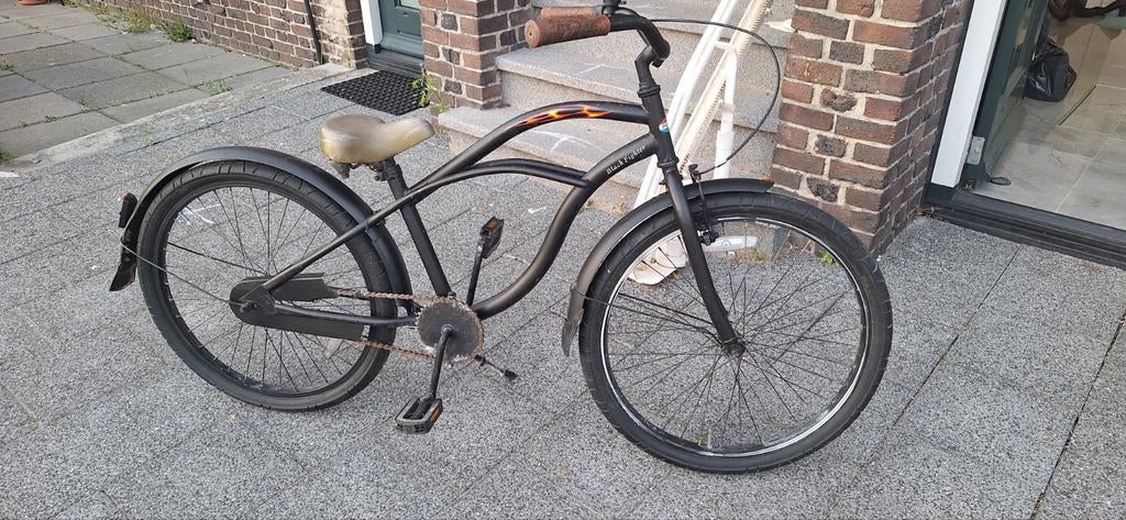 Zwarte Chopper Fiets - Uniek Design, Fietsen en Brommers, Fietsen | Cruisers en Lowriders, Ophalen, Gebruikt, Staal, Chopper