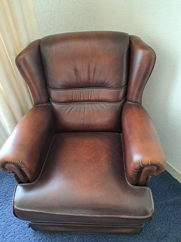 Leren fauteuil, Huis en Inrichting, Fauteuils, Ophalen, Gebruikt, 75 tot 100 cm, 50 tot 75 cm