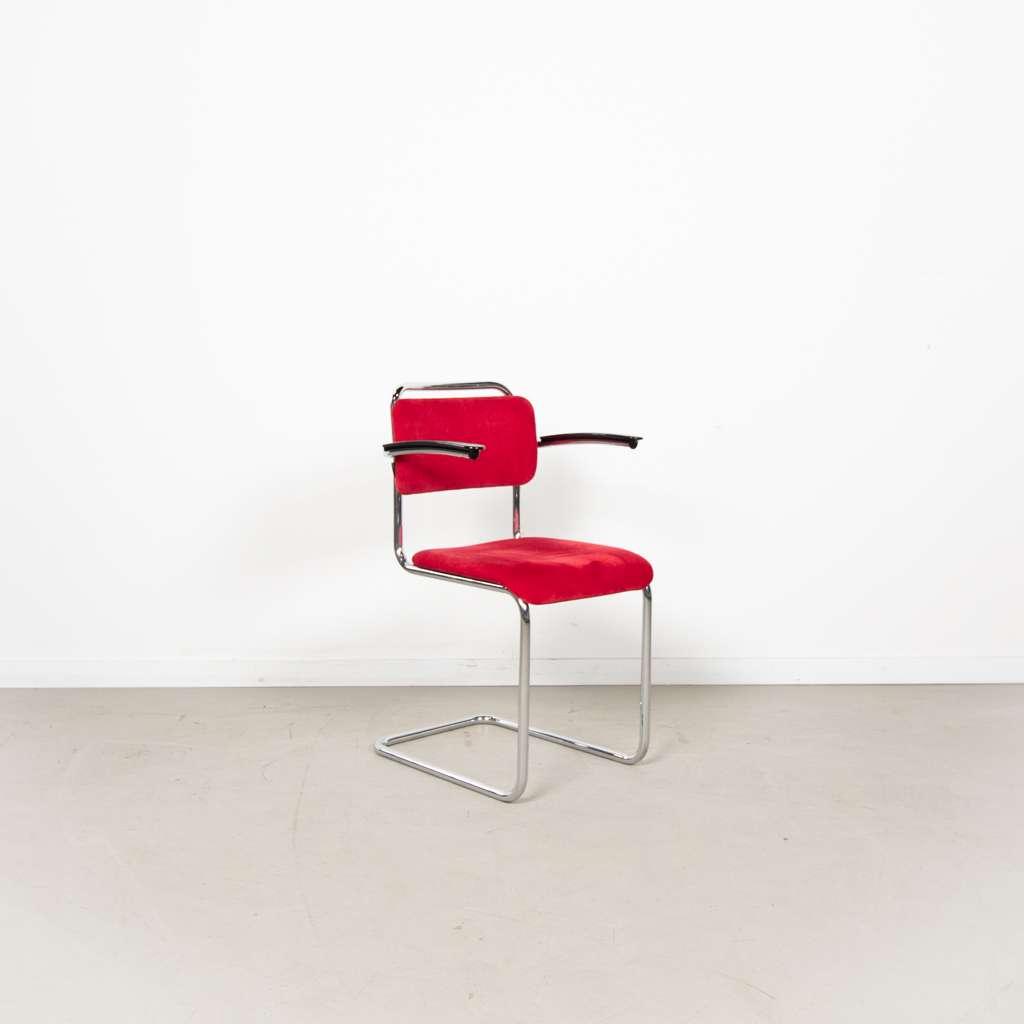 3x Gispen 201 Stoel Rood Stof – Chroom