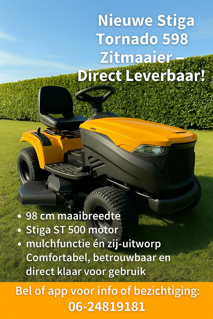 Stiga tornado 598 hydrostaat winst pakker!, Tuin en Terras, Zitmaaiers, Nieuw, 90 tot 120 cm, Elektrische starter, Mulchfunctie