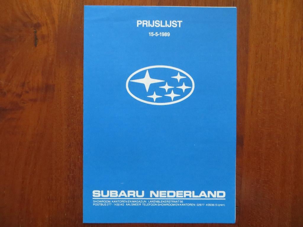 Subaru Prijslijst (15 mei 1989) pers.w., busjes en bedr.w., Ophalen of Verzenden, Nieuw, Overige merken