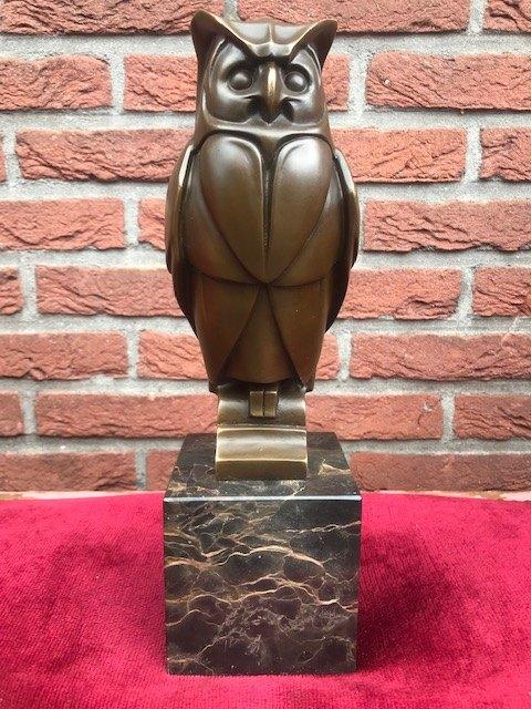 bronzen kwaliteitsbeeld, uil in art-deco stijl, Ophalen of Verzenden, Brons