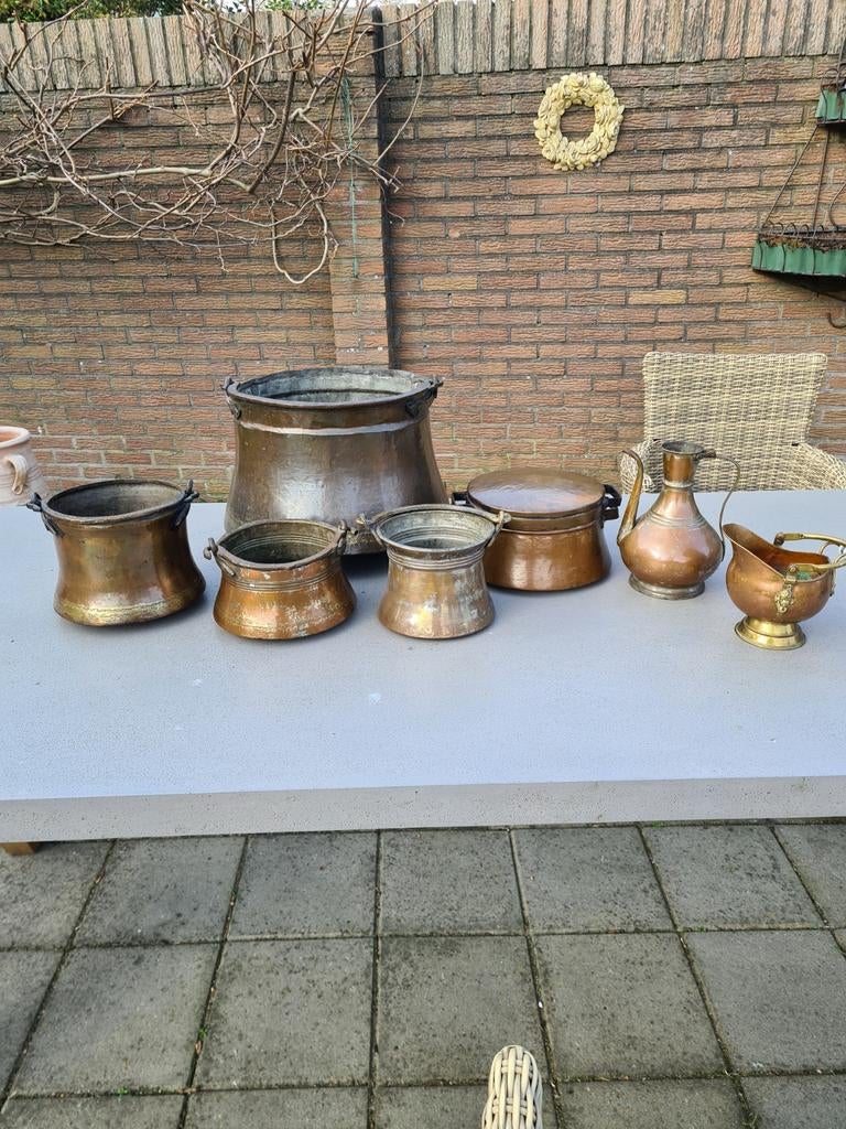 Antieke Koperen Stoofpot met Deksel - Handgemaakt, Antiek en Kunst, Ophalen of Verzenden, Koper