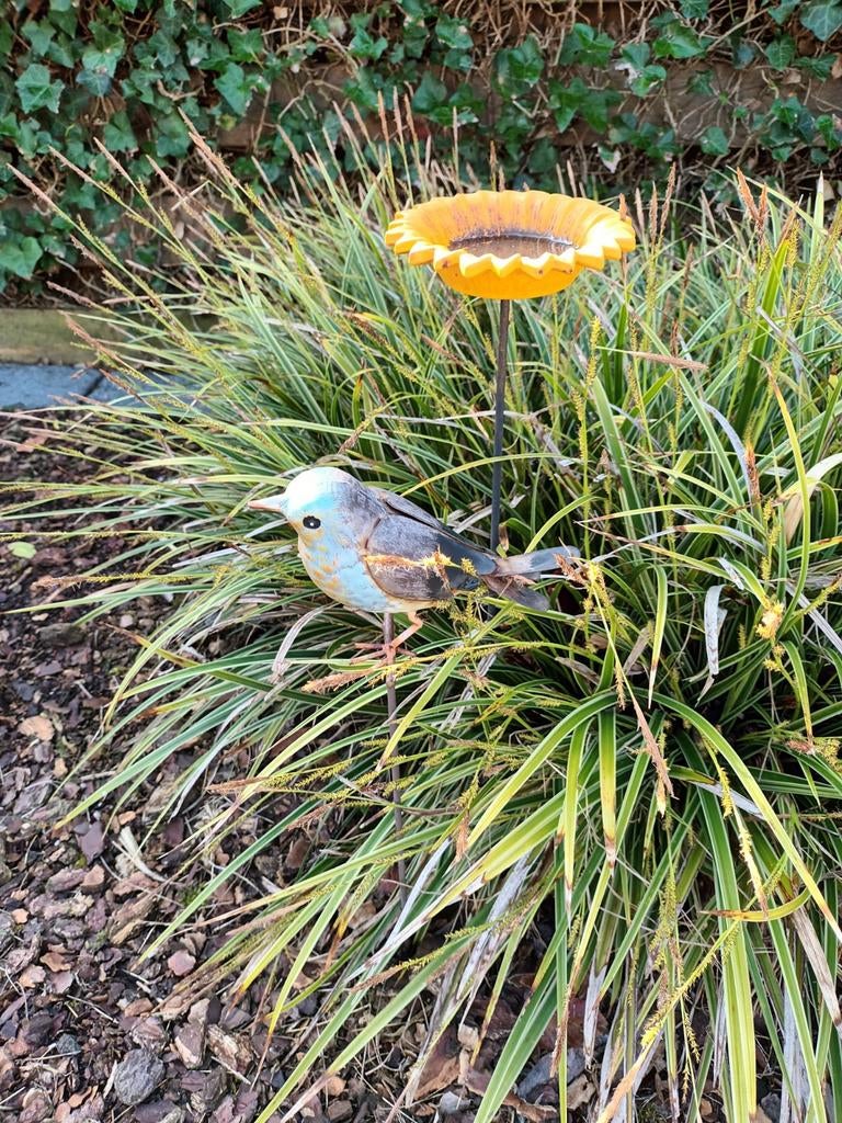 Vogelbadje met zonnebloem en vogel, Ophalen, Nieuw