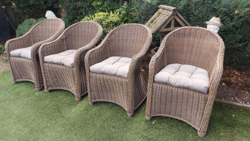 4 mooie rond wicker tuinstoelen, Ophalen, Gebruikt, Wicker