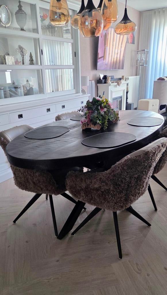 Eetkamerset ovale tafel L 2 m  B 1 m inc  vier draaistoelen, Ophalen, Ovaal, 200 cm of meer, 100 tot 150 cm