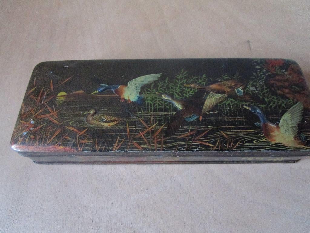Oude koektrommel met vogels/vliegende eenden, Verzenden, Gebruikt, Koek(jes)