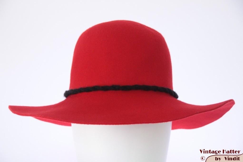 Vintage Dameshoed Floppyhoed rood vilt met zwart koord 56-57, Kleding | Dames, Hoeden en Petten, Gedragen, Hoed, 56 of 57 cm (M, 7 of 7⅛ inch)
