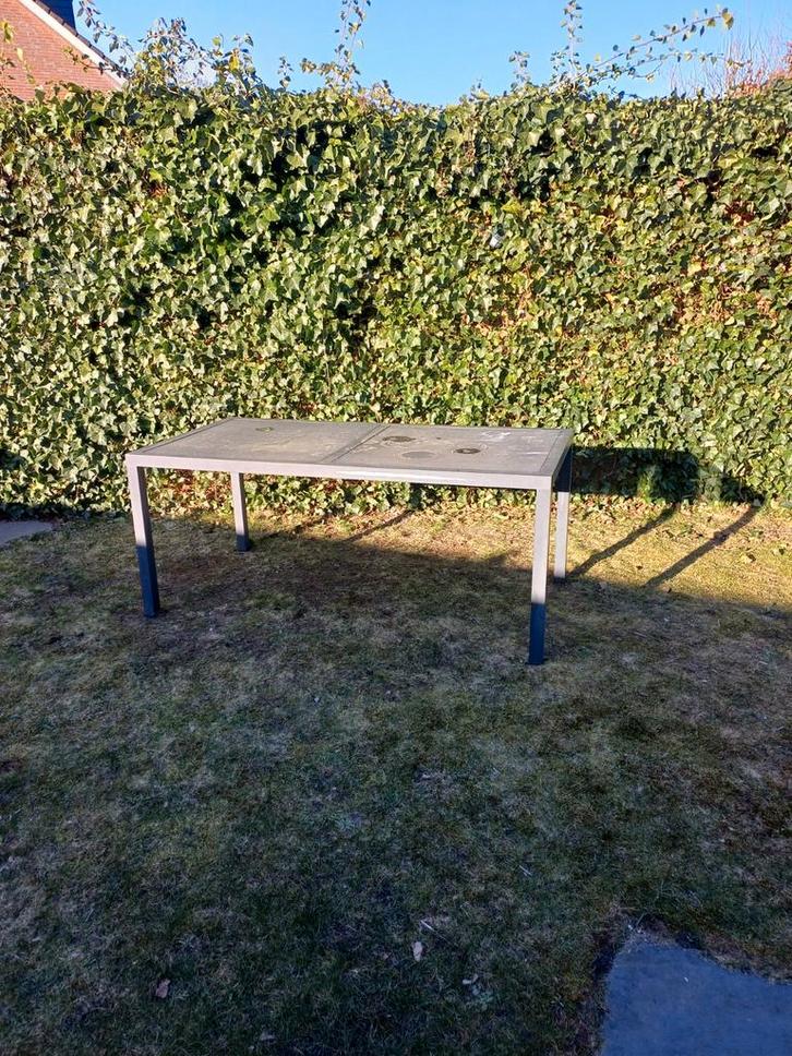 Antraciet tuintafel 175x90 met tegelblad, Tuin en Terras, Tuintafels, Gebruikt, Rechthoekig, Overige materialen, Ophalen