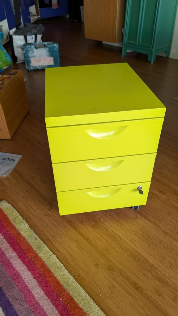 Ikea Erik Stalen Ladenblok op wieltjes limoengroen, Ophalen, Minder dan 50 cm, Gebruikt, 3 of 4 laden