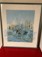 Twee kunstwerken in blauwe lijst, Ophalen