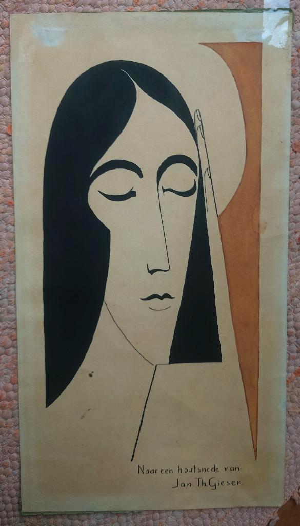 1935 Art Deco aquarel Portret vrouw naar J.Giesen(1900-1983), Antiek en Kunst, Kunst | Schilderijen | Klassiek, Ophalen of Verzenden