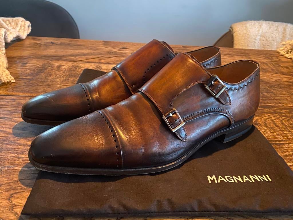 Magnanni herenschoenen met gesp - Cognac leer - Maat 45, Kleding | Heren, Schoenen, Bruin, Ophalen of Verzenden, Gespschoenen