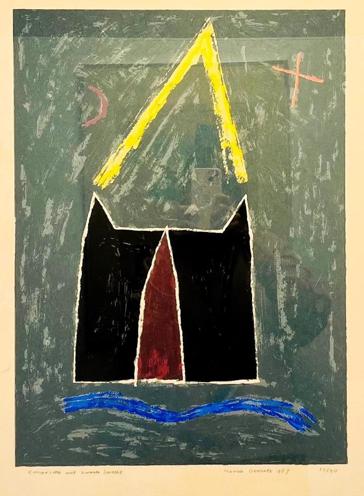 Harrie Gerritz(1940)Zeefdruk"Comp met zwarte Burcht"Ges Gen, Ophalen of Verzenden
