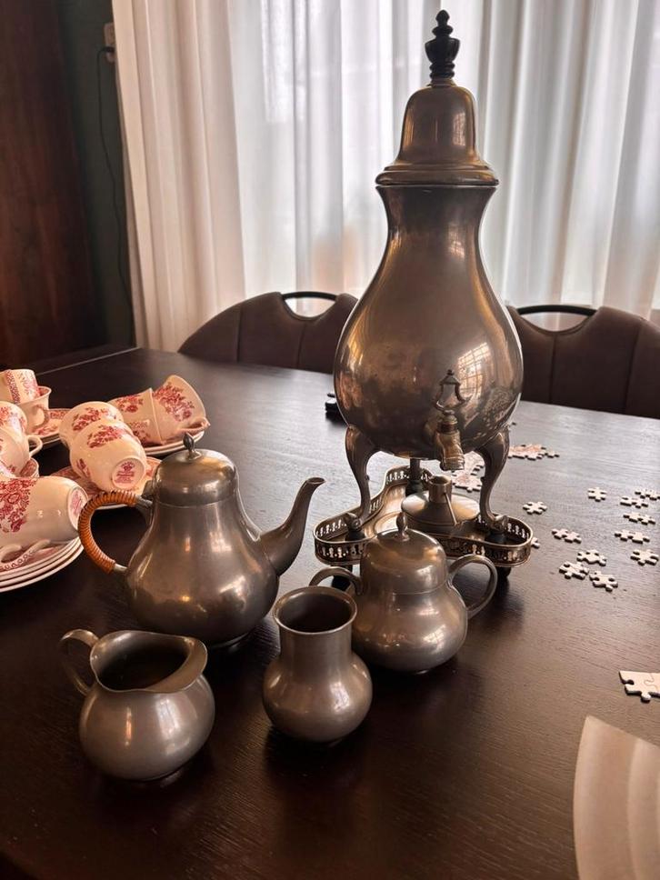 Tinnen kraantjespot met theeset, Antiek en Kunst, Antiek | Tin, Ophalen of Verzenden