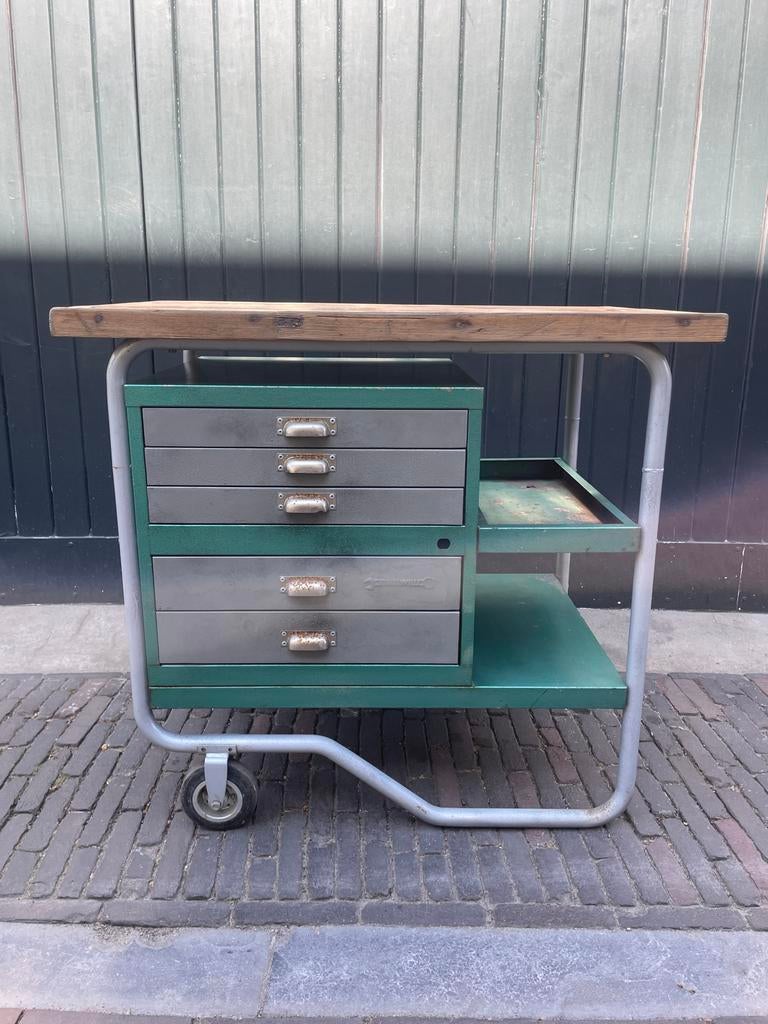 Vintage werkbank - industriële buitenkeuken, Ophalen, Gas