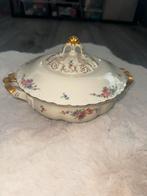 Antieke Porseleinen Soepterrine met Bloemmotief en Goud, Ophalen of Verzenden