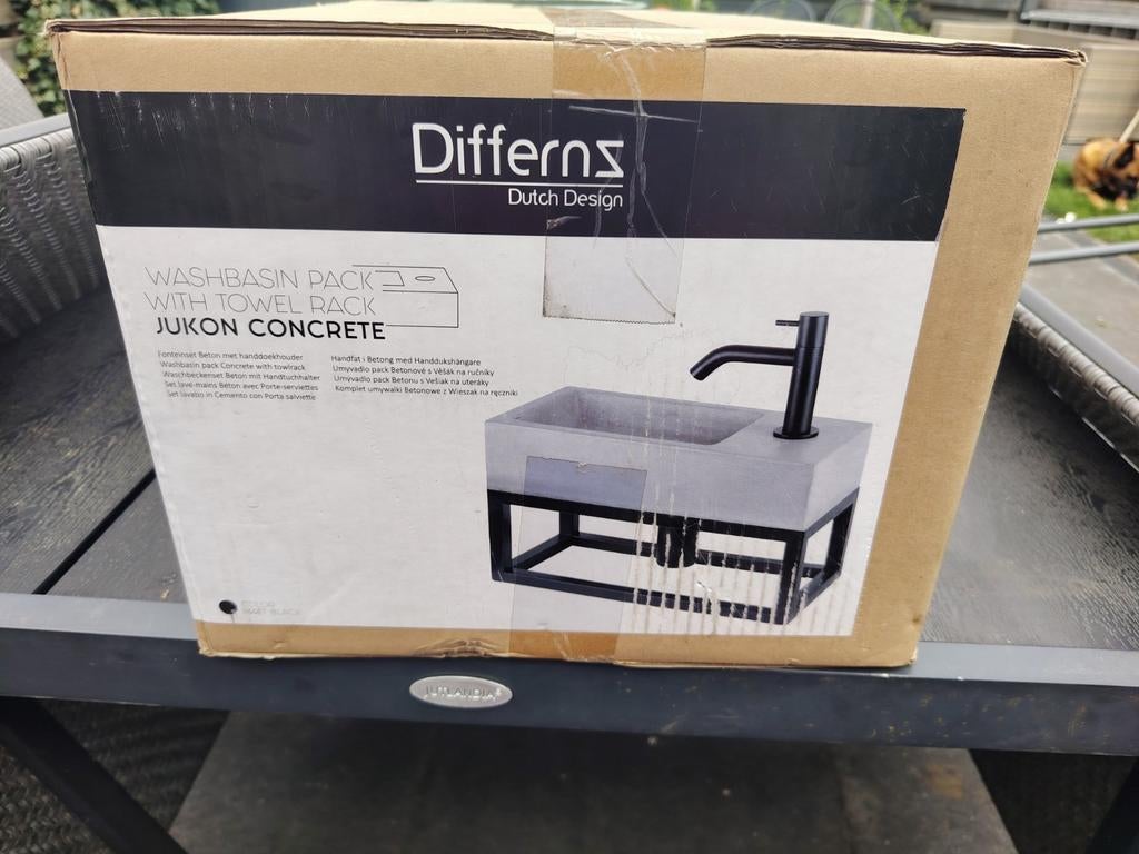 Differns Jukon Concrete wasbak met handdoekrek - Nieuw, Doe-het-zelf en Verbouw, Sanitair, Ophalen, Nieuw, Steen, Wastafel