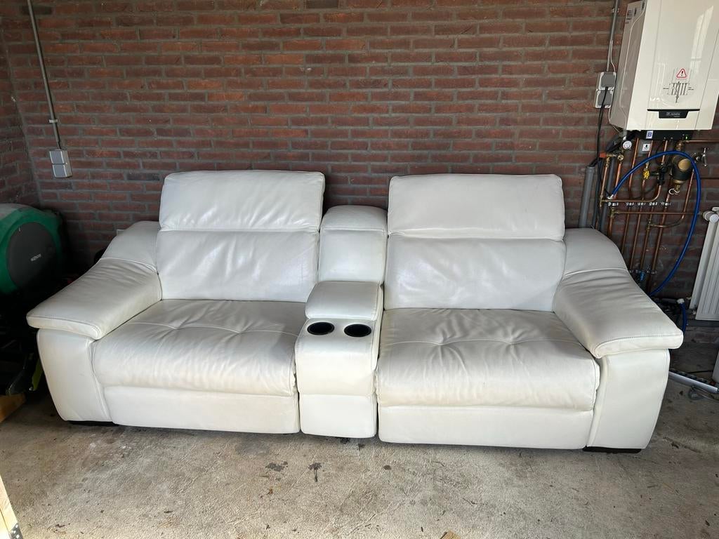 Elektrisch verstelbare lederen bank met bekerhouders, Ophalen, 250 tot 300 cm, Gebruikt, 100 tot 125 cm