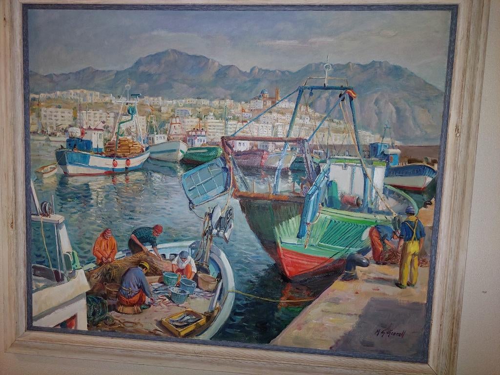 Schilderij Spaanse haven door M.G. Granell, Antiek en Kunst, Kunst | Schilderijen | Klassiek, Ophalen