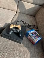 PS4 + 2 controllers + 6 games, Ophalen, Met 2 controllers, Slim, Gebruikt