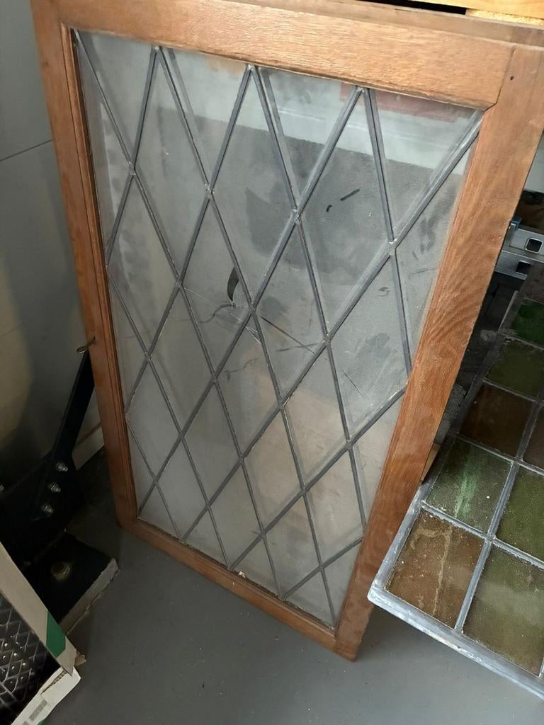 Antiek Glas in Lood Raam - Gebruikt, Gevelraam of Ruit, Gebruikt, Glas in lood, 80 tot 120 cm