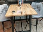 Houten statafel met zwart metalen onderstel, Ophalen of Verzenden, Gebruikt