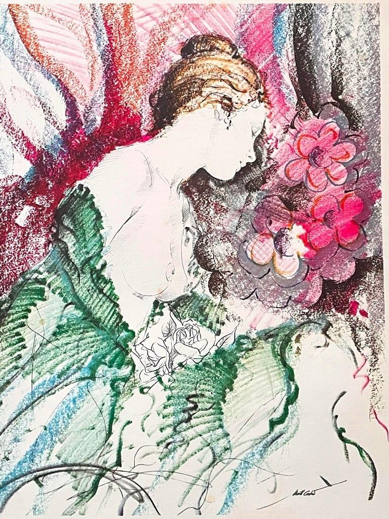 Kunstdruk: ' Naakt met bloemen ' Martí Carbó ~ Vintage 70s, Ophalen of Verzenden