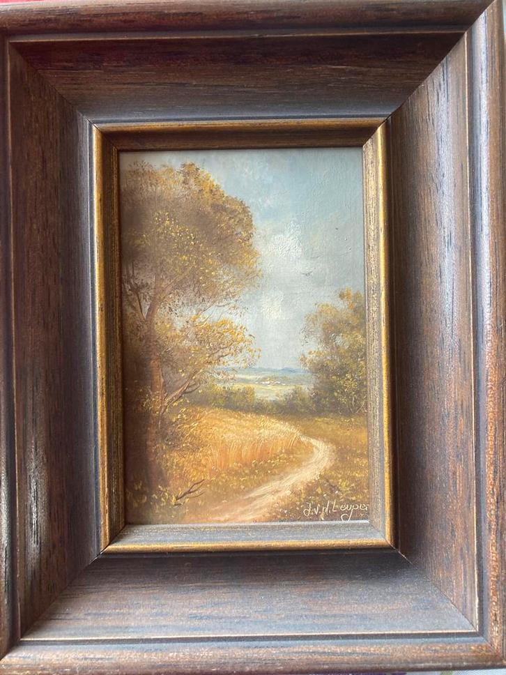 Schilderijtje landschap met pad en bomen, Antiek en Kunst, Kunst | Schilderijen | Klassiek, Ophalen of Verzenden