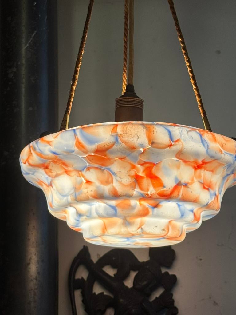ART DECO,Hanglamp,1920-30, Huis en Inrichting, Lampen | Hanglampen, Gebruikt, Ophalen of Verzenden, Glas, 75 cm of meer