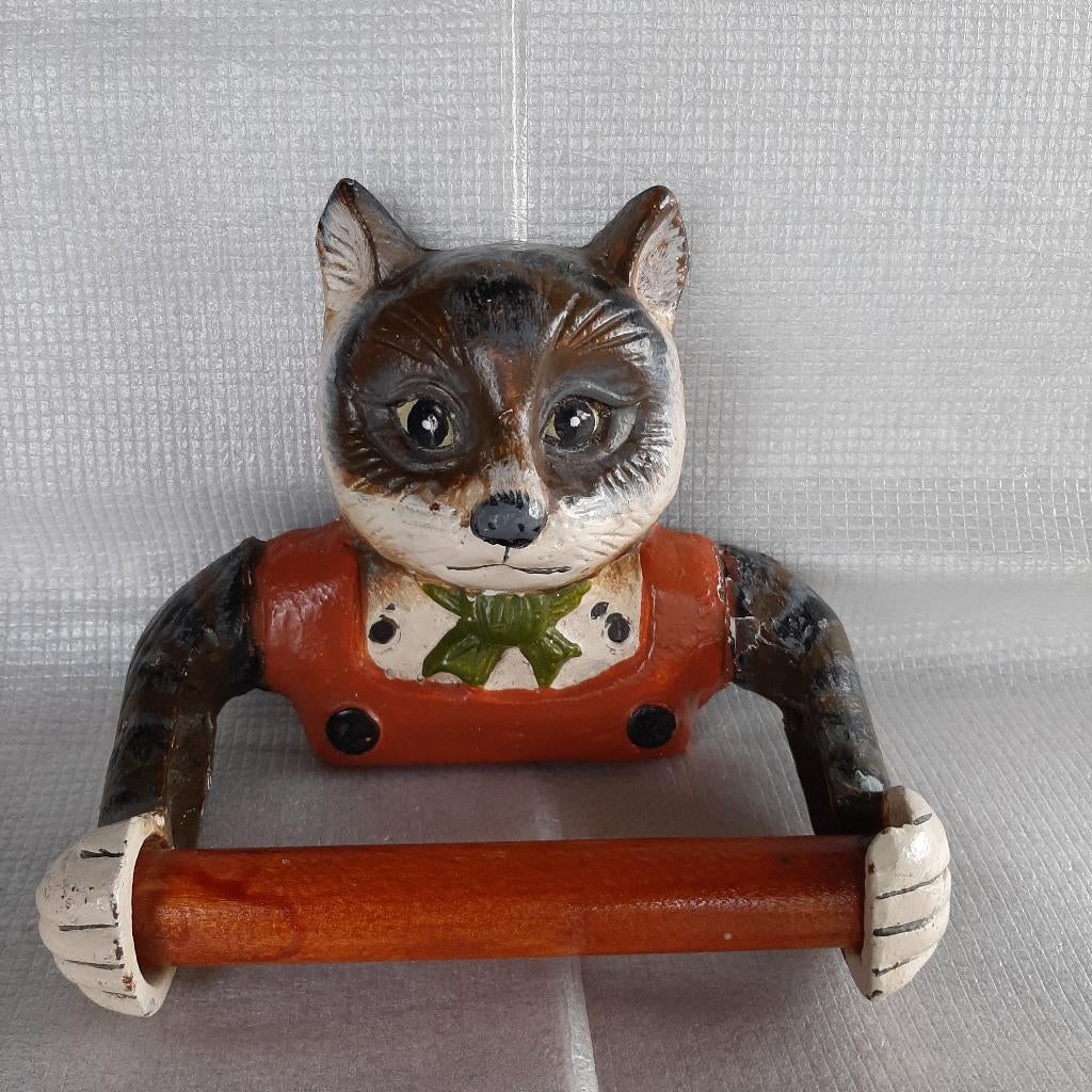 Decoratieve, vintage toiletrolhouder gietijzer kat, Antiek en Kunst, Curiosa en Brocante, Ophalen