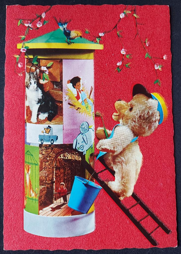 Fluweelkaart beertje, Verzamelen, Ophalen of Verzenden, 1960 tot 1980, Gelopen, Overige thema's