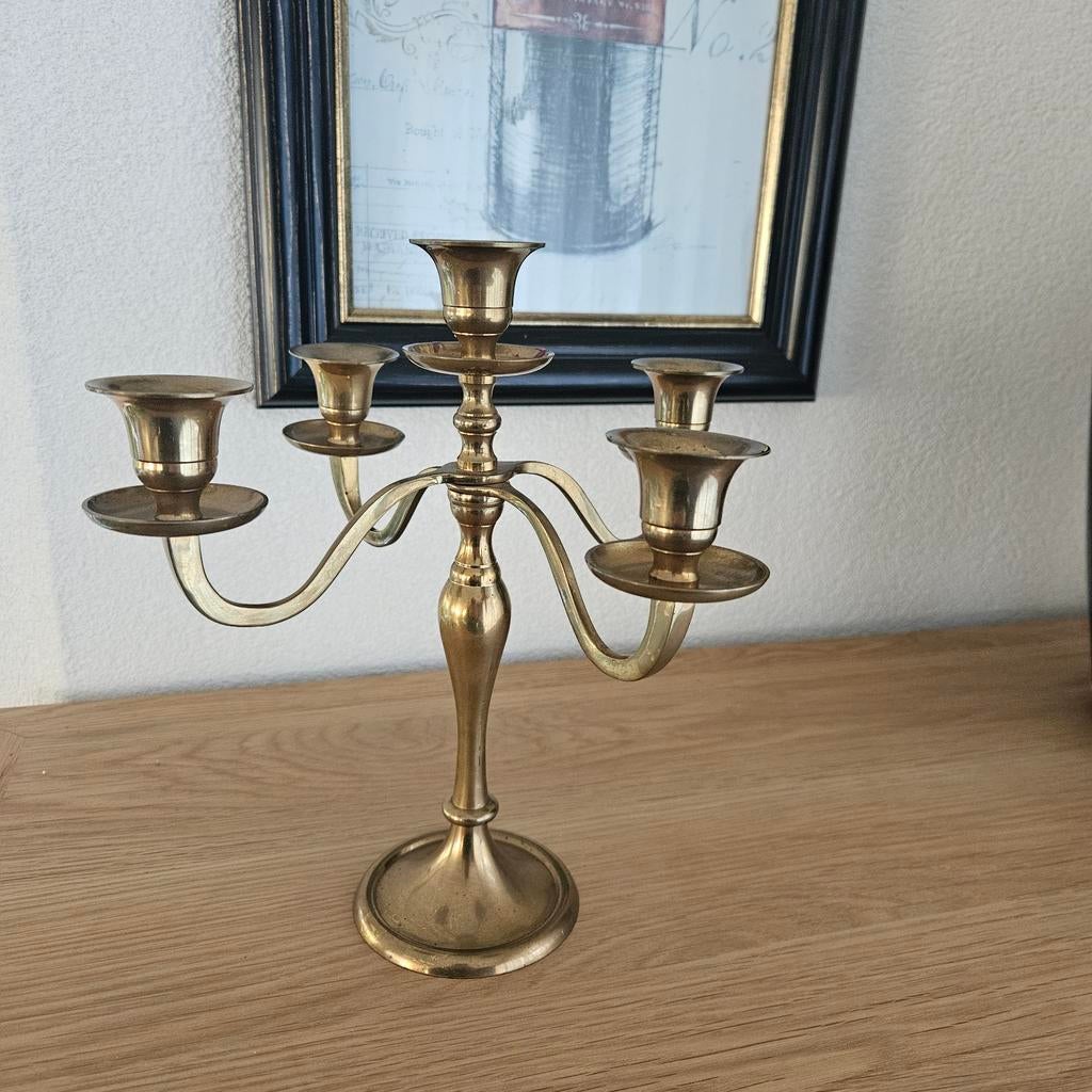 Zware Massief Messing Kandelaar., Ophalen of Verzenden, Koper of Brons