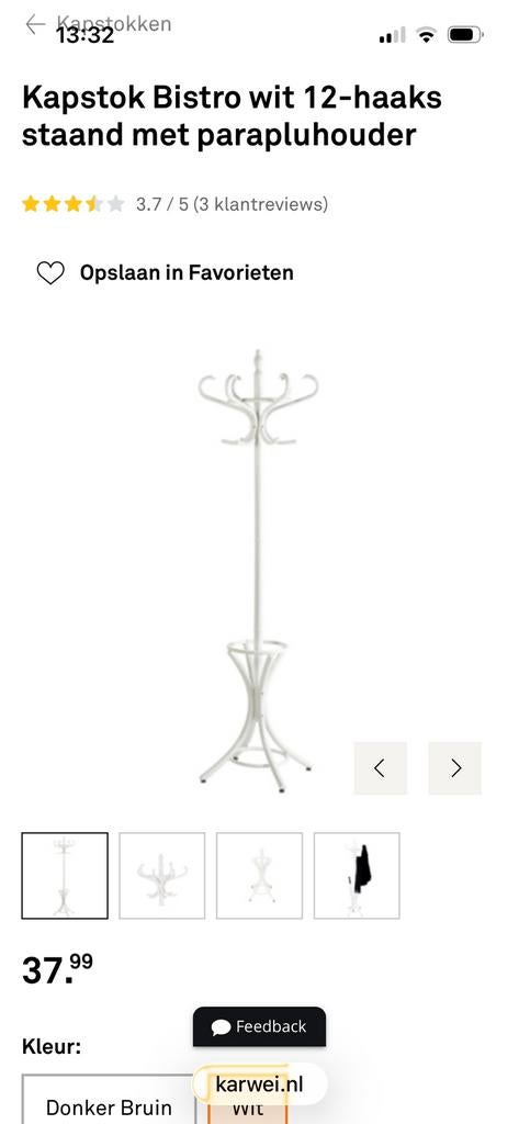 Houten witte staande kapstok Bistro, brocantestijl, Huis en Inrichting, Woonaccessoires | Kapstokken, Ophalen, Zo goed als nieuw