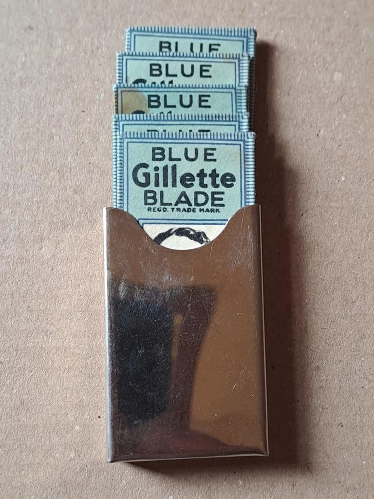 Vintage Gillette Blue Scheermesjes met Houder, Antiek en Kunst, Ophalen of Verzenden