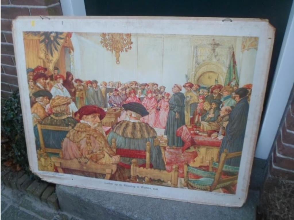 SCHOOLPLAAT Luther 1521 110 x 82,5 cm. J.B. Wolters 1934, Ophalen, Geschiedenis