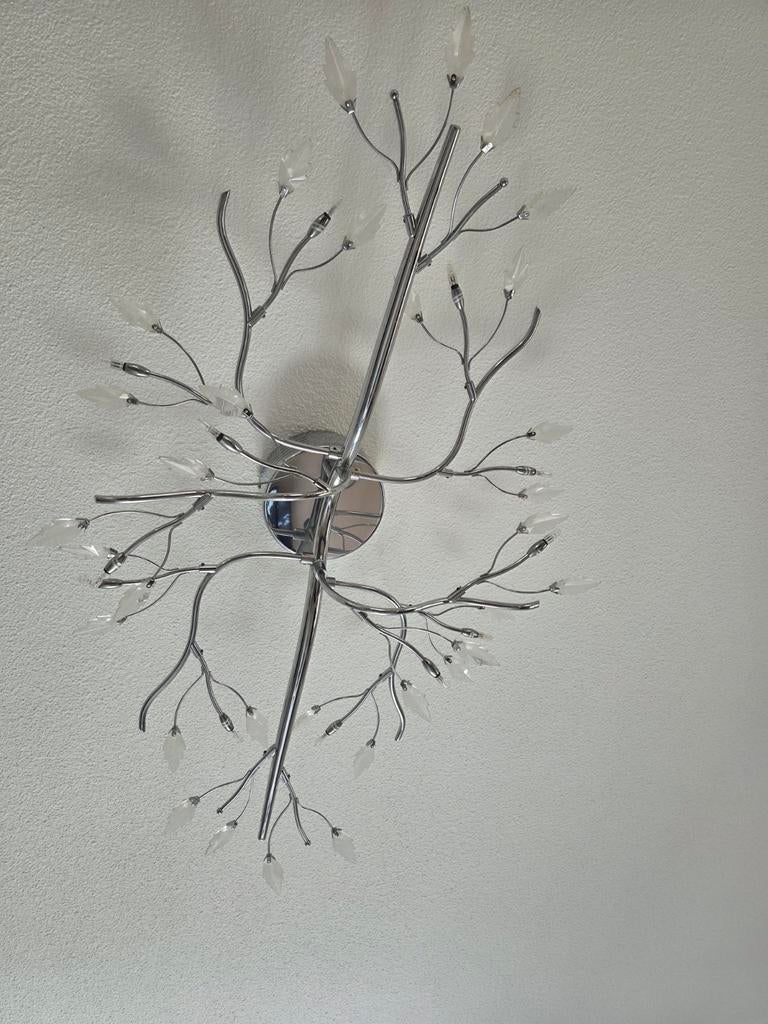 Moderne plafondlamp 'Boom' met kristallen bladeren, Ophalen of Verzenden, Zo goed als nieuw, Glas, Modern, Glamour, Boomvormig