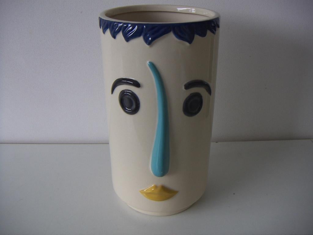 Vallauris porselein keramiek vaas Funny Face. Frankrijk 1960, Antiek en Kunst, Ophalen of Verzenden