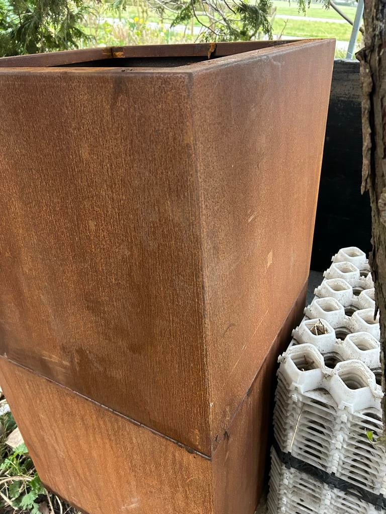 Cortenstaal bloembak, Gebruikt, Minder dan 60 cm, Vierkant, Ophalen of Verzenden
